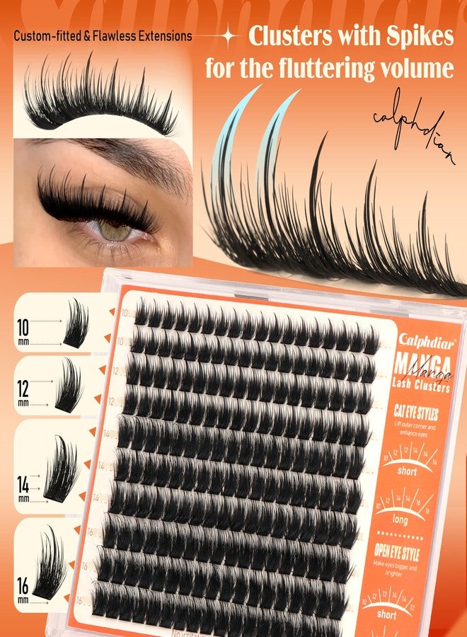 Calphdiar Manga Lash Clusters Wispy Eyelash Clusters Spiky Fluffy Volume Cluster Eyelash Extensions 10 12 14 16mm Weightless Cluster Lashes Long Lasting Individual Lashes DIY Cat Eye Open Eye Looks - Image 2